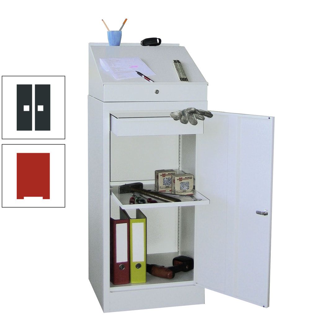 Stehpult mit Schrank - Vollblechtür - Zylinderschloss - 1 Einlegeboden, 1 Schublade - 1.270x500x500 mm (HxBxT) - anthrazitgrau