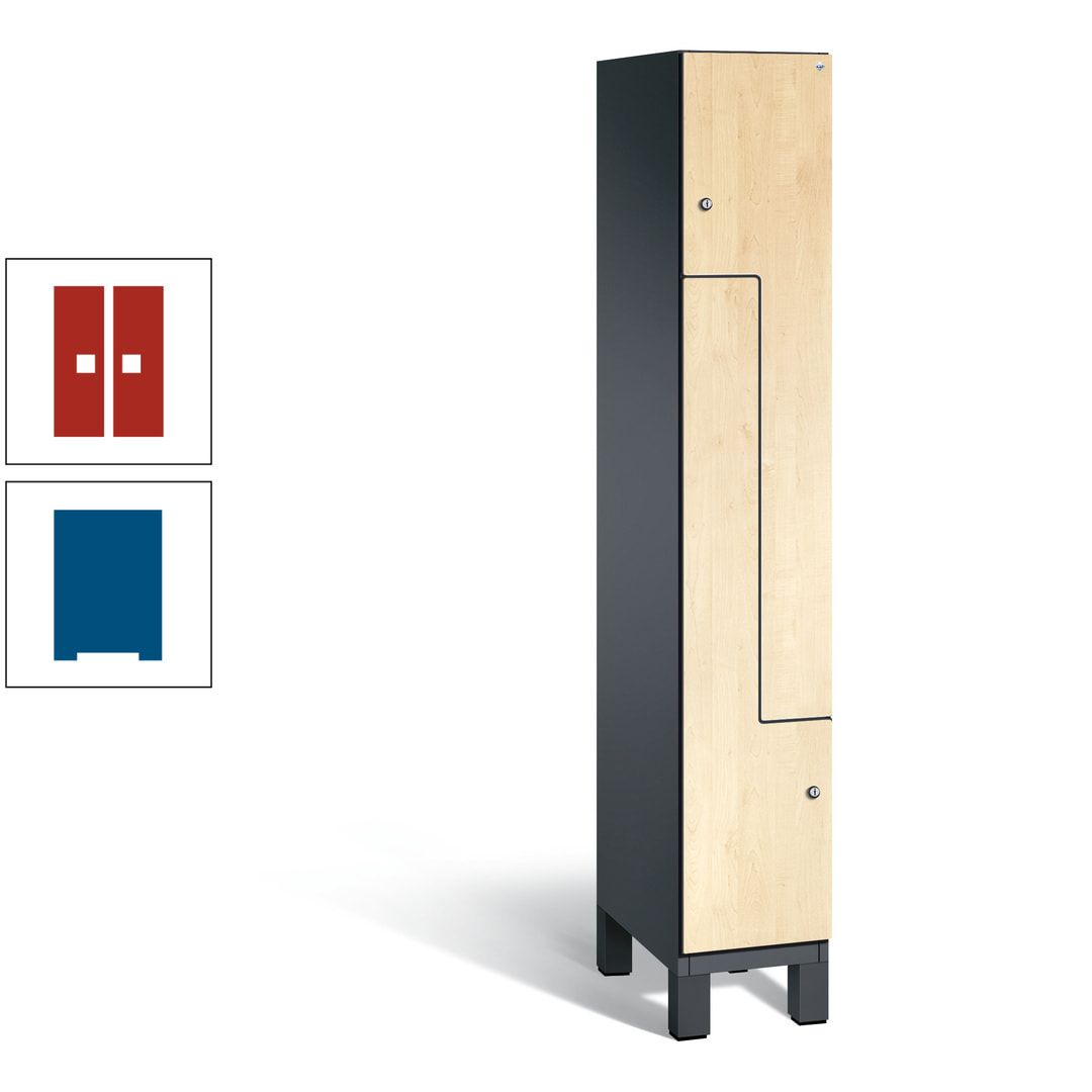Z-Garderobenspind mit Füßen, 2 Personen, 1.980 x 300 x 525 mm (HxBxT), Korpus anthrazitgrau, Tür anthrazitgrau