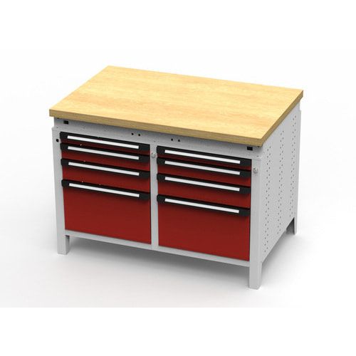 OTTOKIND Werkbank - bündige Arbeitsplatte - 850 x 1.150 x 750 mm (HxBxT) - 8 Schubladen - lichtgrau