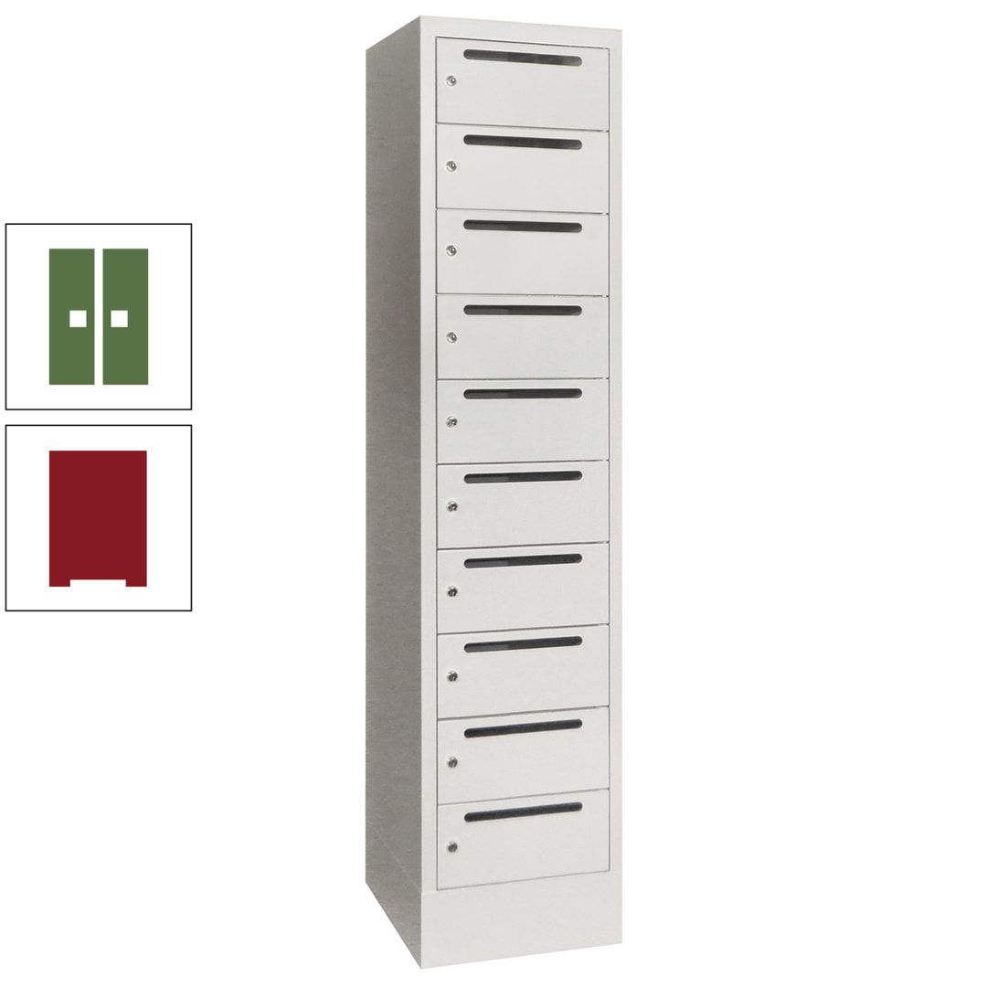 Postverteilerschrank, Schließfachschrank, 1 Abteil a 400 mm, 10 Fächer, 1.850 x 400 x 500 mm (HxBxT), Korpus anthrazitgrau, Front anthrazitgrau