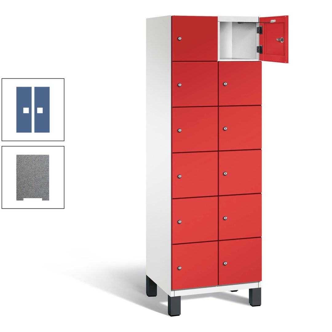 Fächerschrank, Stahlschrank, 12 Fächer, Türöffnungsbegrenzer, Füße, 1.980 x 600 x 525 mm (HxBxT), Korpus anthrazitgrau, Front anthrazitgrau
