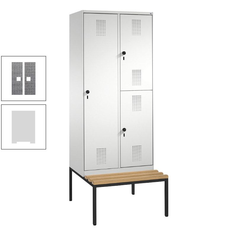 Garderobenschrank, Spind ein- und doppelstöckig Sitzbank, 2 Abteile, 3 Fächer, 2.090 x 800 x 500 mm (HxBxT), Front anthrazitgrau, Korpus anthrazitgrau