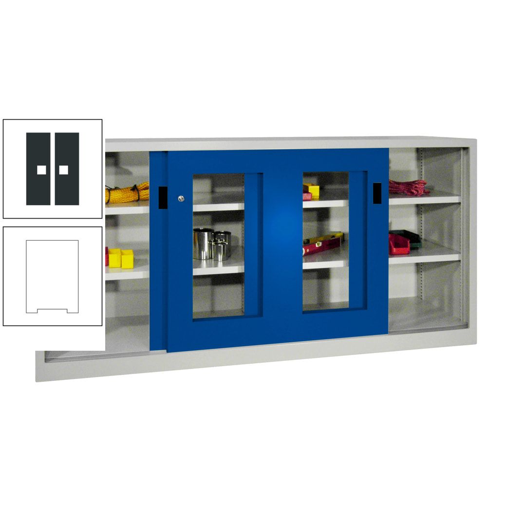 Schiebetürenschrank - Sichtfenstertüren - 1.000x2.000x400 mm (HxBxT) - 4 Böden, gepulvert - Zylinderschloss - anthrazitgrau