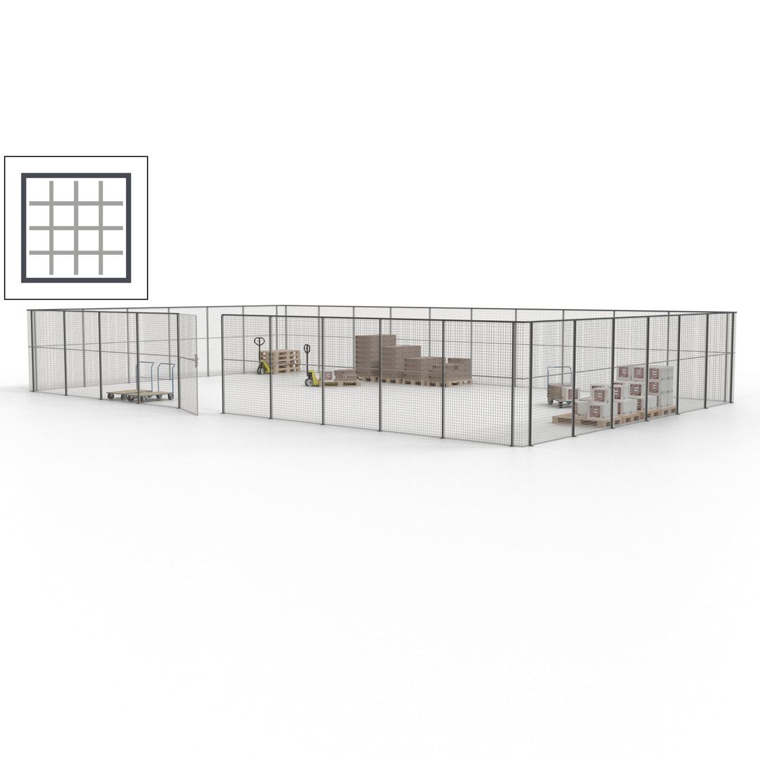 Maschinen Schutzgitter - Hallentrennwand - Sicherheitszaun - Tür - 48 m - 2.200 x 15.400 x 9.400 mm (HxBxT) - enzianblau