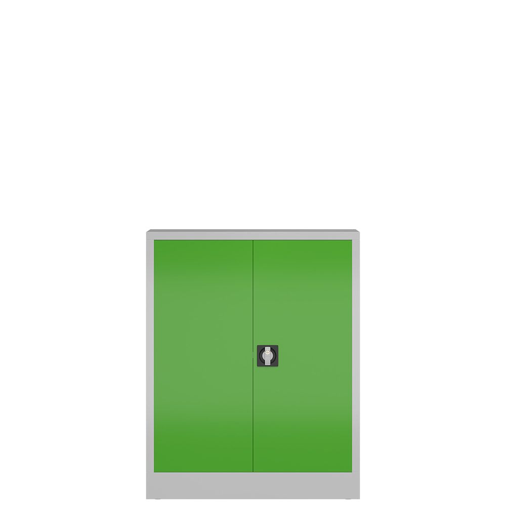 Aktenschrank, Büroschrank, abschließbar, Flügeltüren, 2 Fachböden, 1.200 x 920 x 420 mm (HxBxT), Stahl, Korpus und Türen lichtgrau