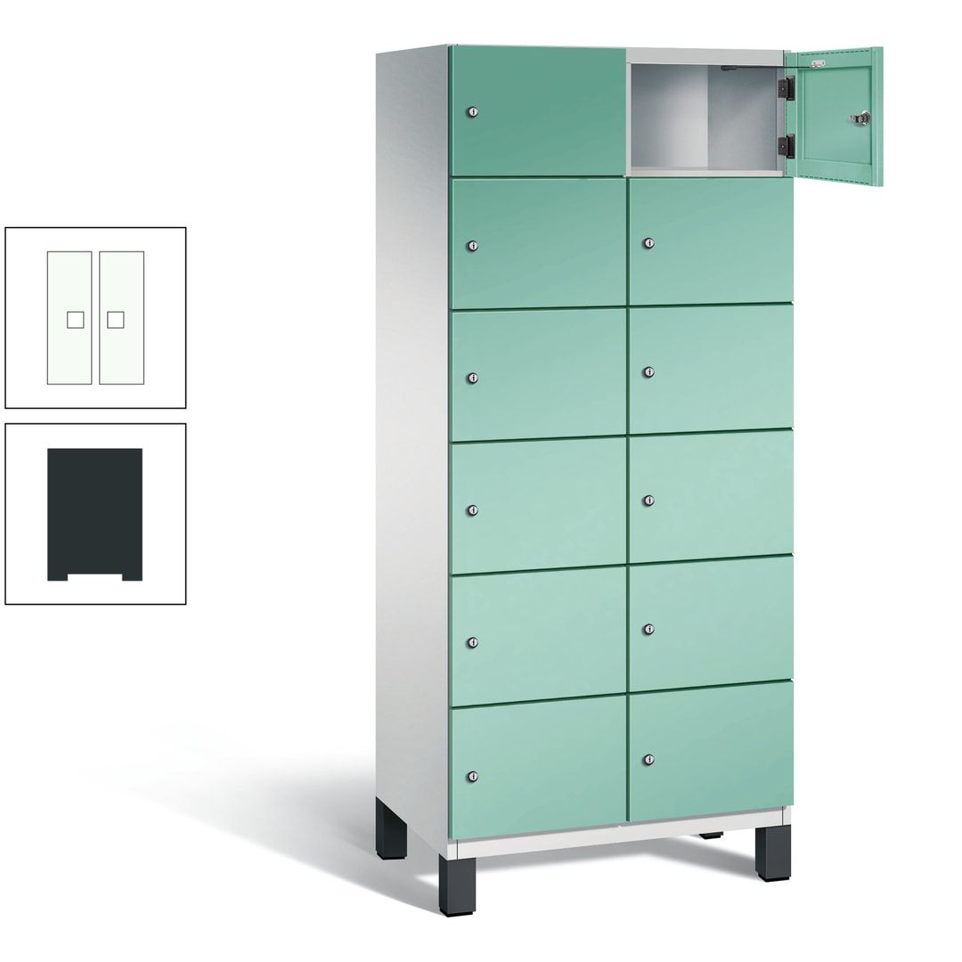 Fächerschrank, Stahlschrank, 12 Fächer, Türöffnungsbegrenzer, Füße, 1.980 x 800 x 525 mm (HxBxT), Korpus anthrazitgrau, Front anthrazitgrau
