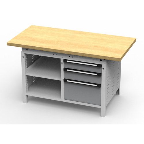 OTTOKIND Werkbank - bündige Arbeitsplatte - 850 x 1.150 x 750 mm (HxBxT) - 3 Schubladen - 2 Ablageböden - lichtgrau