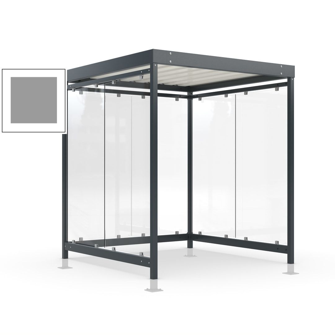 Raucherunterstand, Bushaltestelle, Bausatz, mit Überpflasterung, 6-7 Personen, 6 Wände, 2.440 x 2.165 x 2.165 mm (HxBxT), Achatgrau