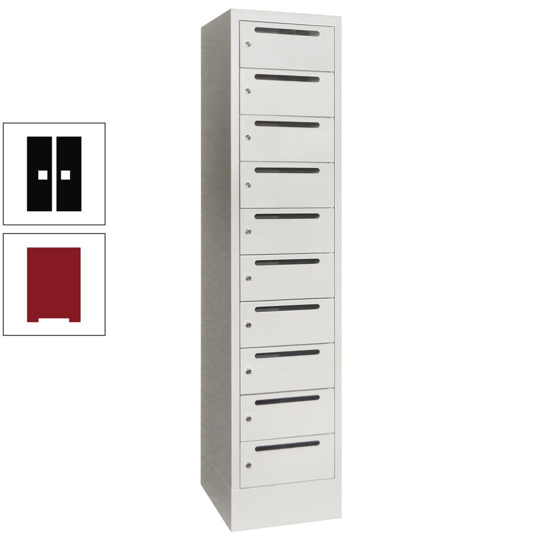 Postverteilerschrank, Schließfachschrank, 1 Abteil a 400 mm, 10 Fächer, 1.850 x 400 x 500 mm (HxBxT), Korpus anthrazitgrau, Front anthrazitgrau