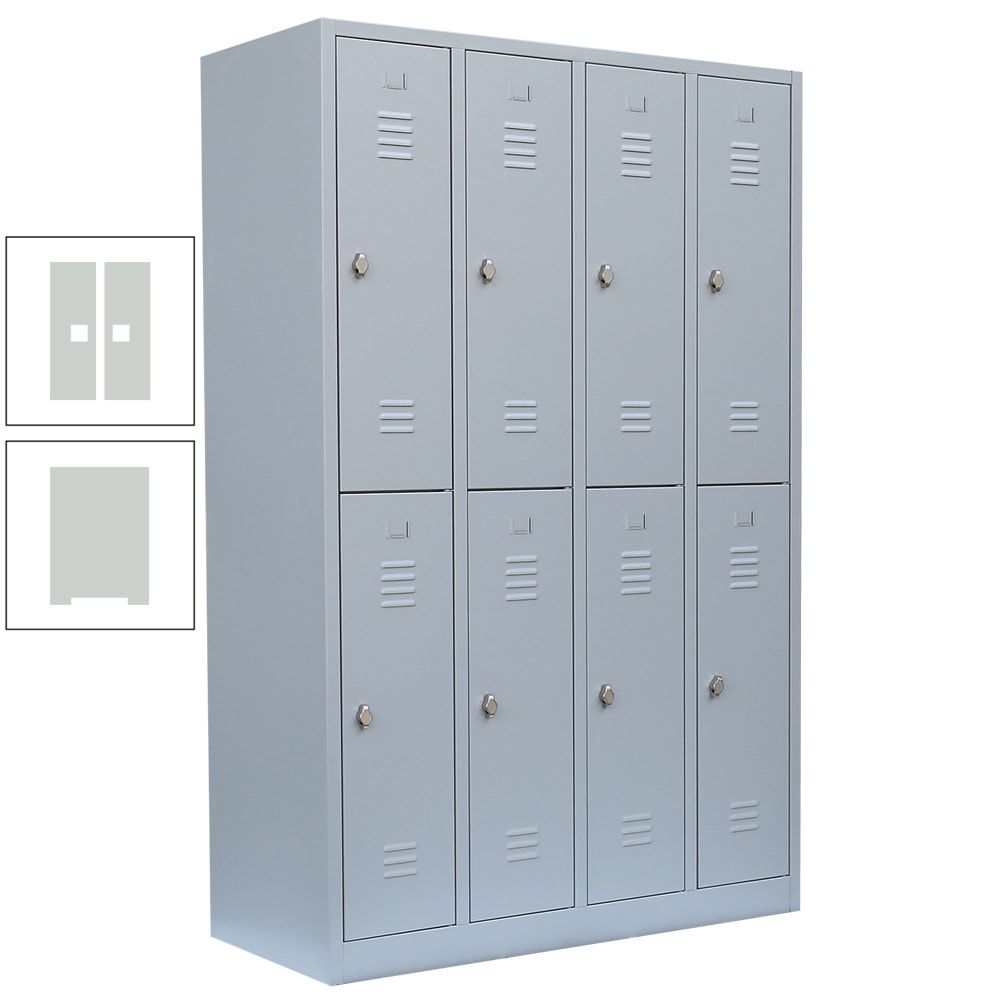 Garderobenschrank, Doppelstockspind, 4 Abteile, 8 Fächer, 1.800 x 1.170 x 500 mm (HxBxT), Stahl, Drehriegel, Korpus: lichtgrau, Front: anthrazitgrau
