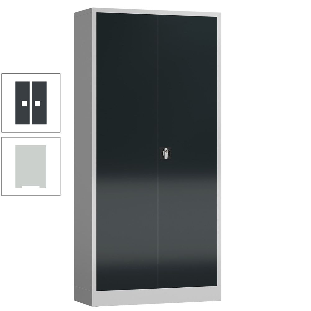 Aktenschrank, Büroschrank, abschließbar, Flügeltüren, 4 Fachböden, 1.945 x 920 x 500 mm (HxBxT), Stahl, Korpus und Türen lichtgrau