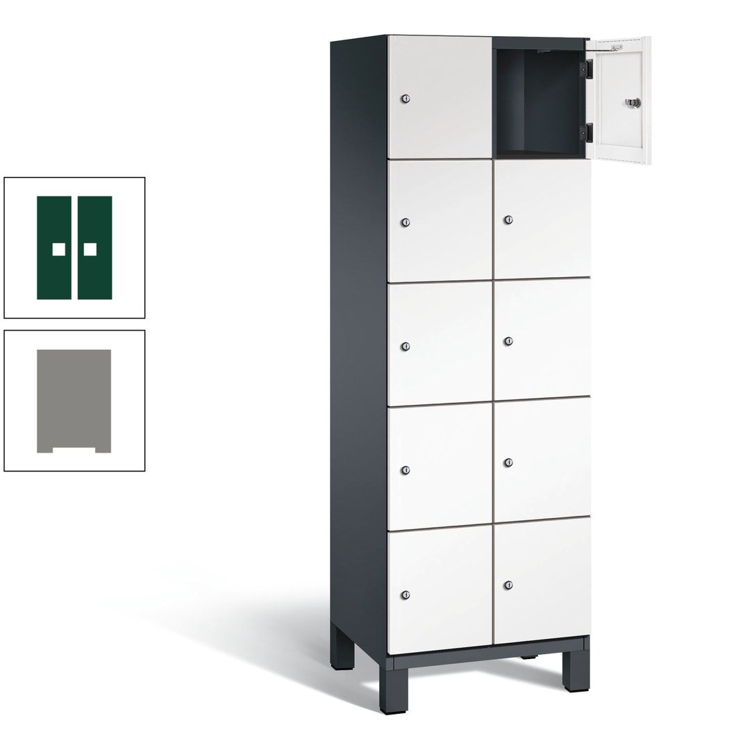 Fächerschrank, Stahlschrank, 10 Fächer, Türöffnungsbegrenzer, Füße, 1.980 x 600 x 525 mm (HxBxT), Korpus anthrazitgrau, Front anthrazitgrau