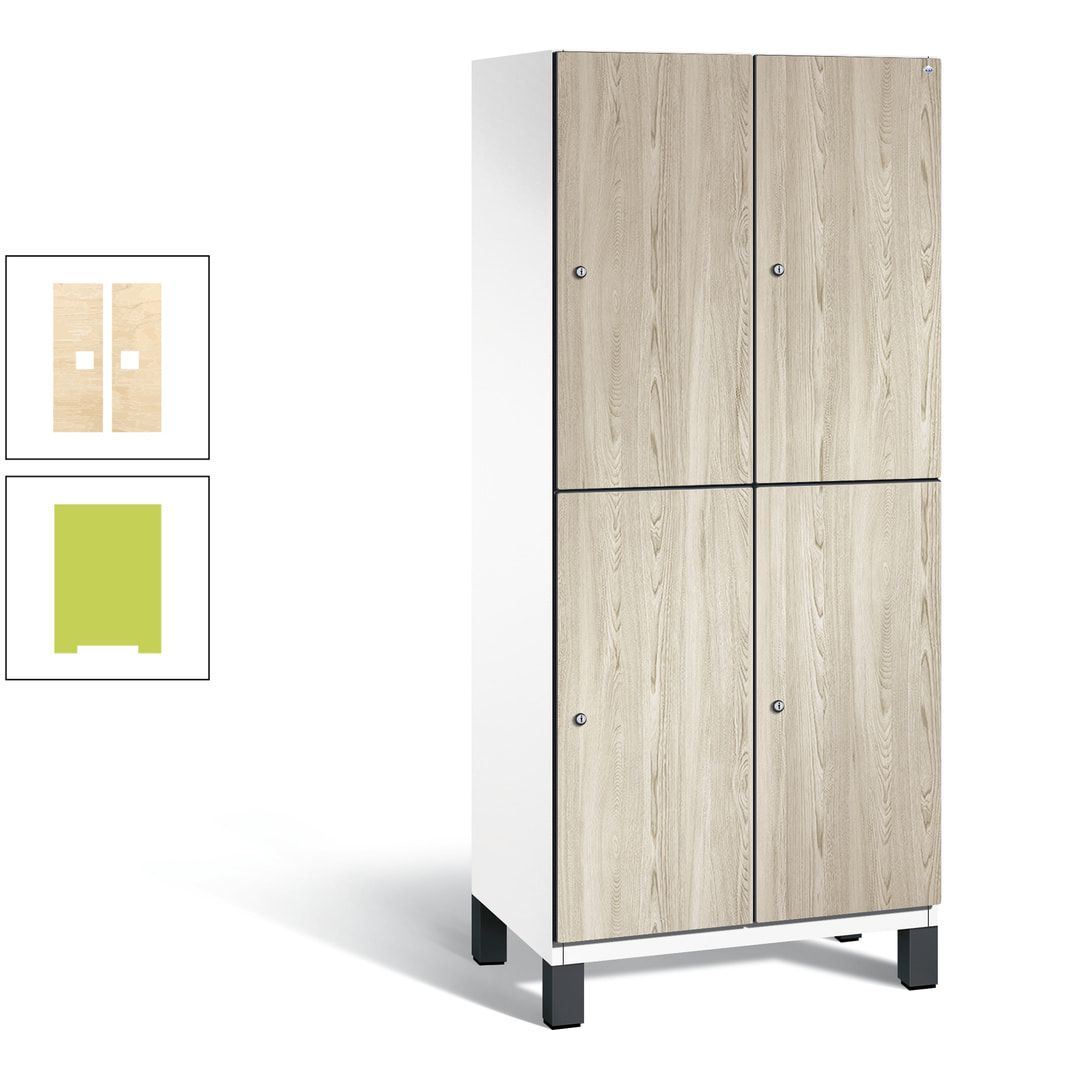 Fächerschrank, Garderobenschrank, mit Füßen, 2 Abteile, 1.980 x 800 x 525 mm (HxBxT), Korpus anthrazitgrau, Tür Donau-Ahorn