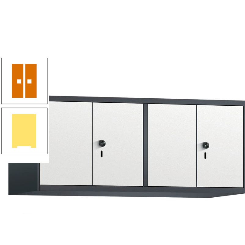 Aufsatzschrank, Schrankaufsatz, Türen paarweise, 4 Fächer a 300 mm, Farbe Pastellgelb, Tür anthrazitgrau, 500 x 1.200 x 500 mm (HxBxT)