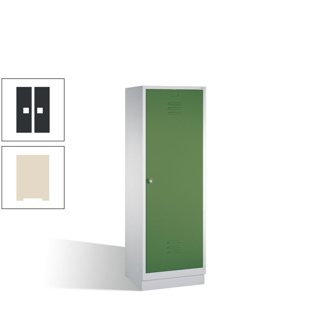Doppel-Spind mit Großtür, Garderobenschrank mit Sockel, 2 Abteile a 300 mm, Korpus anthrazitgrau, Tür anthrazitgrau, 1.800 x 610 x 500 mm (HxBxT)