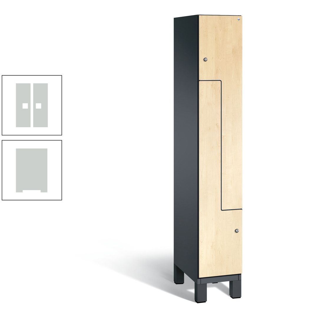 Z-Garderobenspind mit Füßen, 2 Personen, 1.980 x 300 x 525 mm (HxBxT), Korpus anthrazitgrau, Tür anthrazitgrau