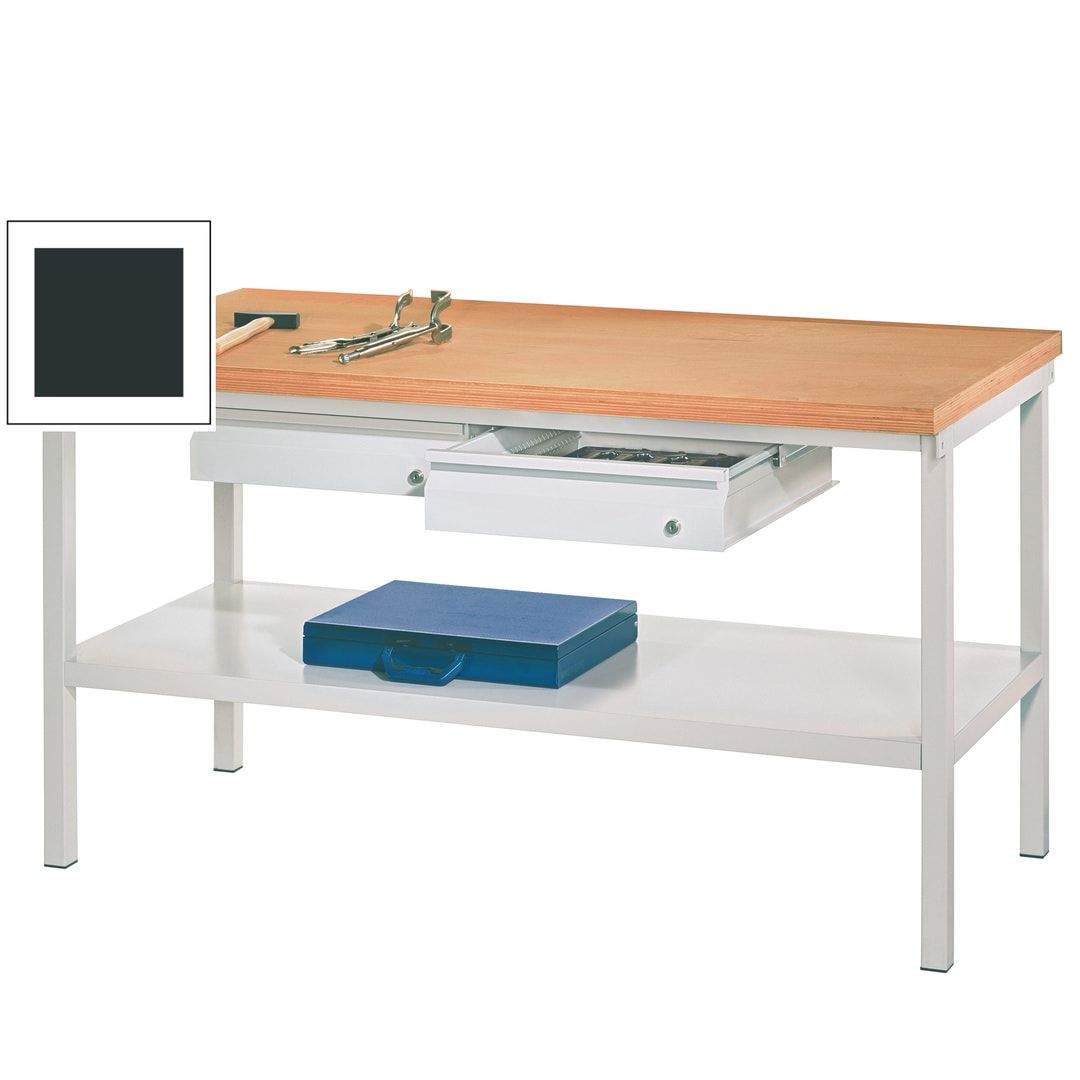 Werkbank mit Ablageboden - 2 Schubladen - 900 x 1.500 x 700 mm (HxBxT) - Traglast 1.050 kg - anthrazitgrau
