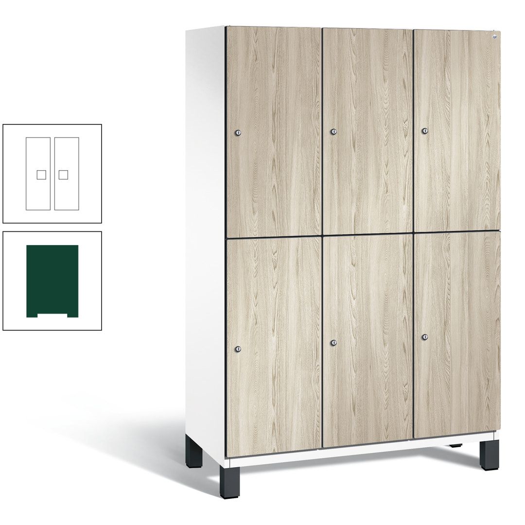 Fächerschrank, Garderobenschrank, mit Füßen, 3 Abteile, 1.980 x 1.200 x 525 mm (HxBxT), Korpus anthrazitgrau, Tür Donau-Ahorn