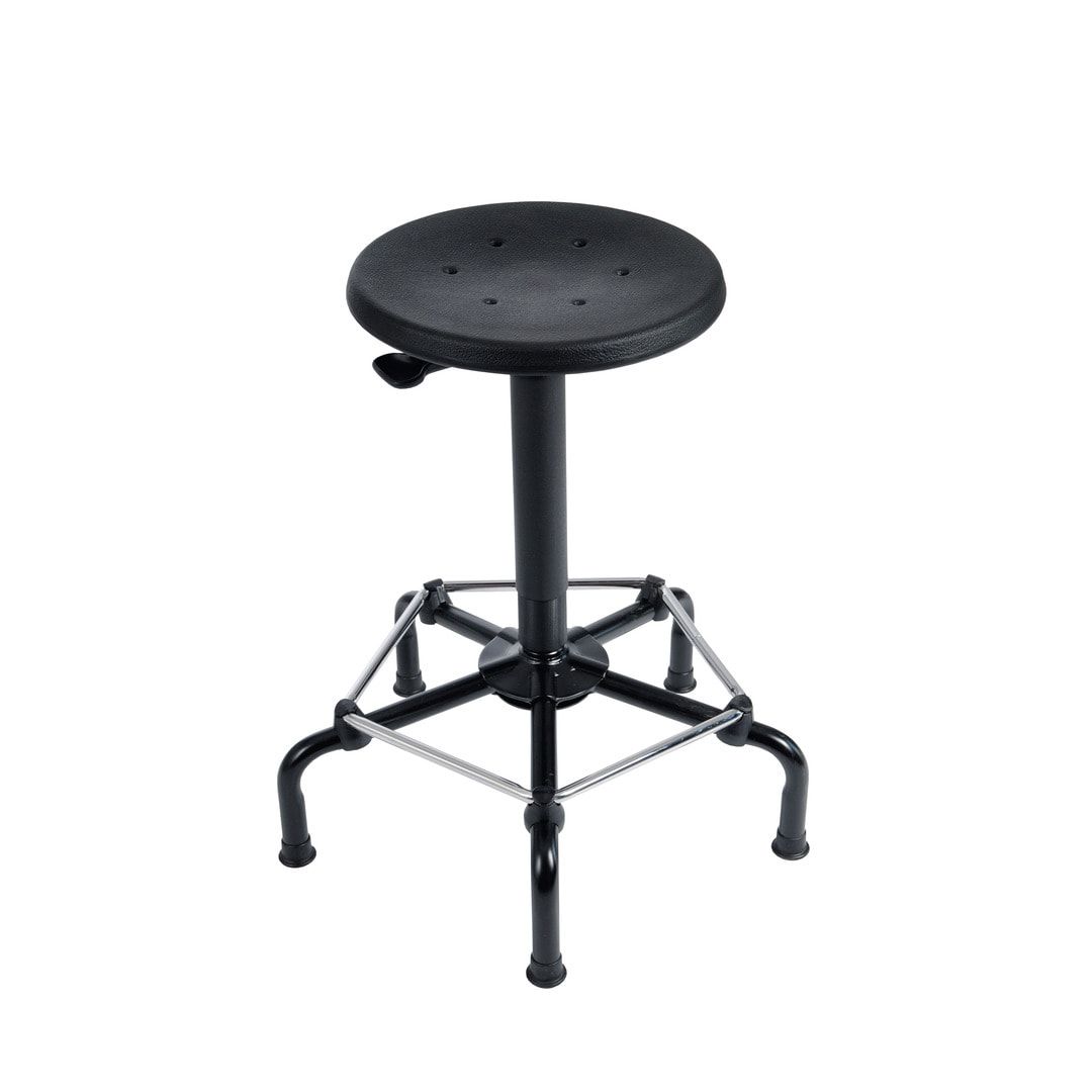 Arbeitshocker mit Fußstütze - Hebelauslösung - PU schwarz - Sitzhöhe 560 - 750 mm - mit Gleitern