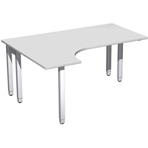 Eckschreibtisch, Ecke links, Füße einseitig verkürzt, 4-Fuß Quadrat Pro, höhenverstellbar, 680-800 x 1.600 x 1.200 mm (HxBxT), Dekor Ahorn