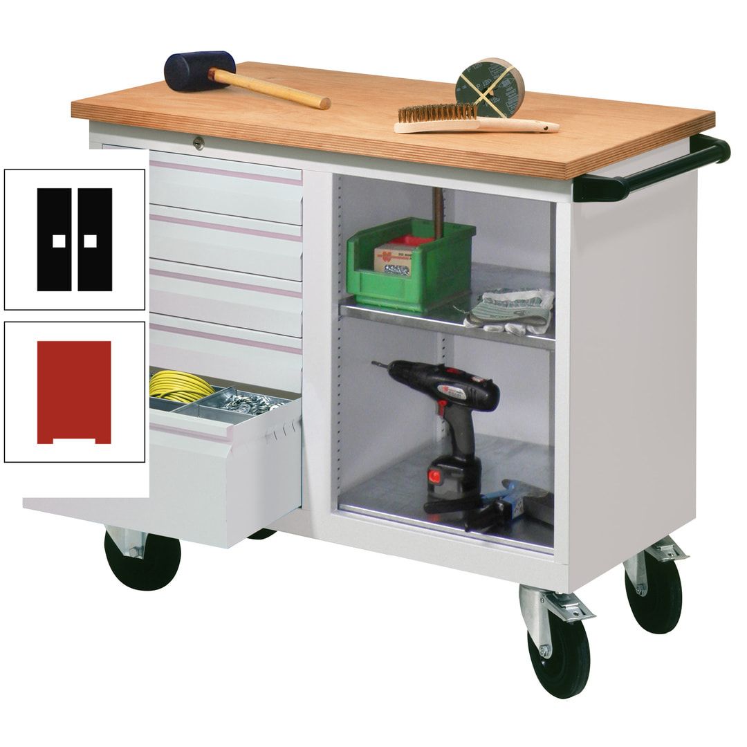 Mobile Werkbank - Werkstattwagen - 915 x 1.090 x 600 mm - 5 Schubladen und Ablagefach - anthrazitgrau