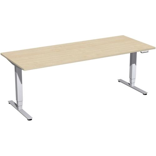 Schreibtisch, Elektro Pro+, elektronisch höhenverstellbar, 625-1.285 x 1.200 x 800 mm (HxBxT), Gestell silber, Dekor Buche