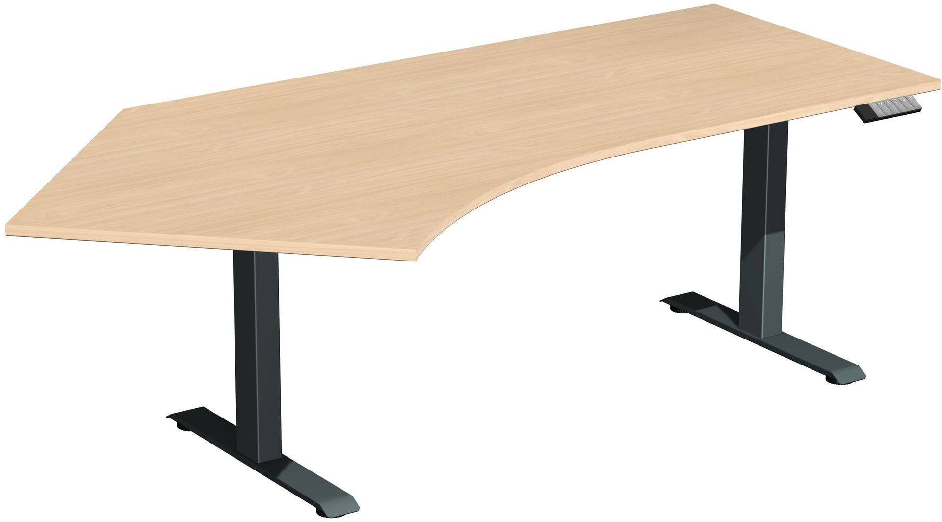 Winkelschreibtisch, Winkel links, Elevate Basic, elektronisch höhenverstellbar, 730 - 1.230 x 2.166 x 1.130 mm (HxBxT), Gestell anthrazit, Dekor Ahorn