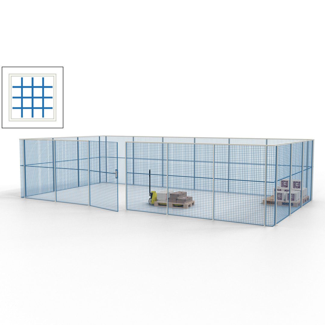 Maschinen Schutzgitter - Hallentrennwand - Sicherheitszaun - Tür - 27 m - 2.200 x 9.400 x 4.900 mm (HxBxT) - enzianblau