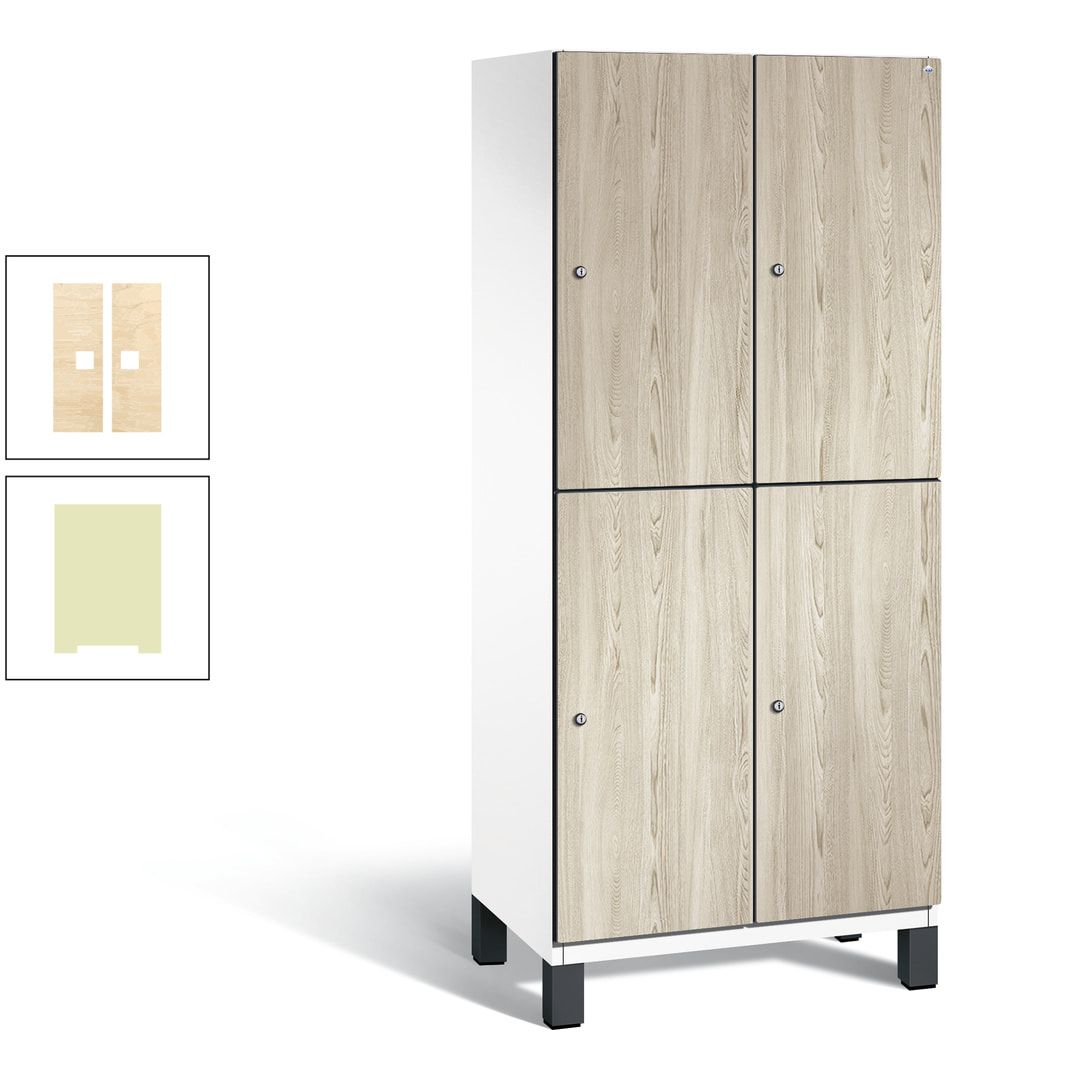 Fächerschrank, Garderobenschrank, mit Füßen, 2 Abteile, 1.980 x 800 x 525 mm (HxBxT), Korpus anthrazitgrau, Tür Donau-Ahorn