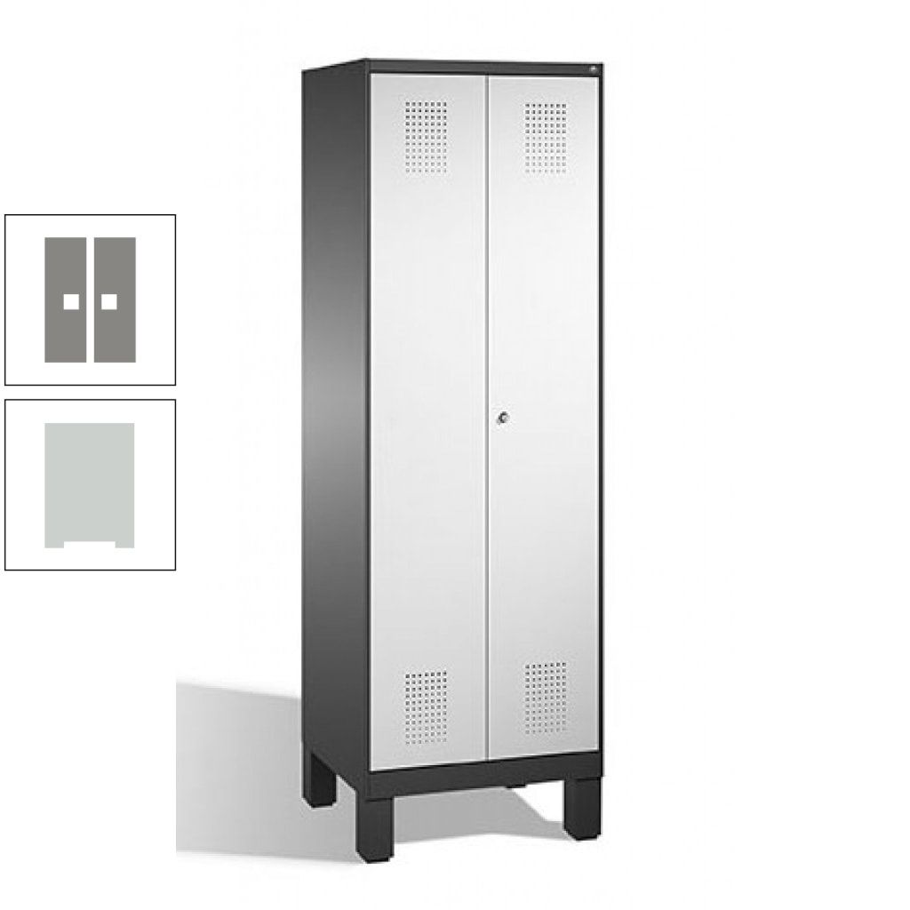 Doppel-Spind, Doppeltüren, Garderobenschrank mit Füßen, 2 Abteile a 300 mm, Korpus anthrazitgrau, Tür anthrazitgrau, 1.850 x 600 x 500 mm (HxBxT)