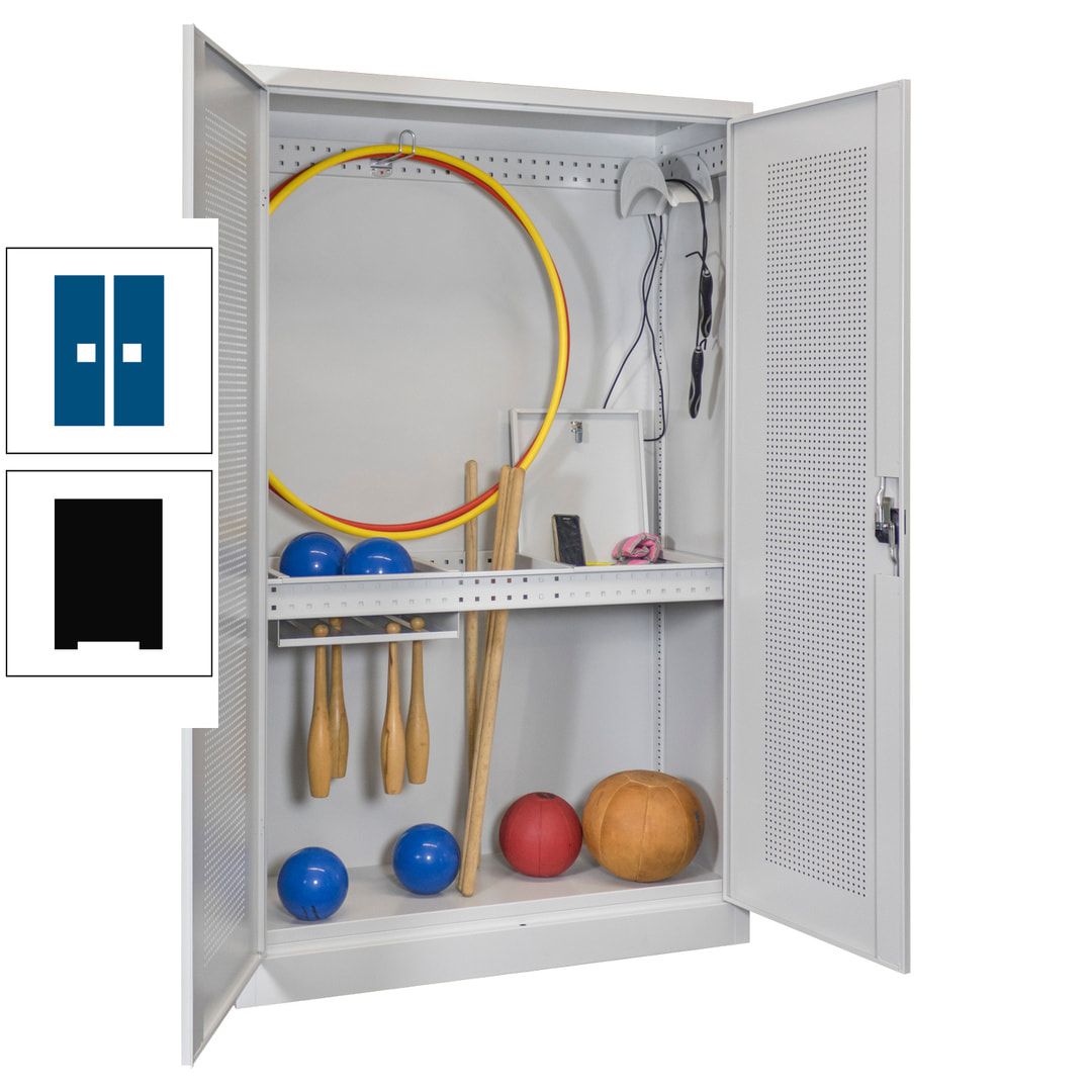 Sportschrank - Lochfeldtüren - Variante 1 - 1.950x1.200x500 mm (HxBxT) - anthrazitgrau