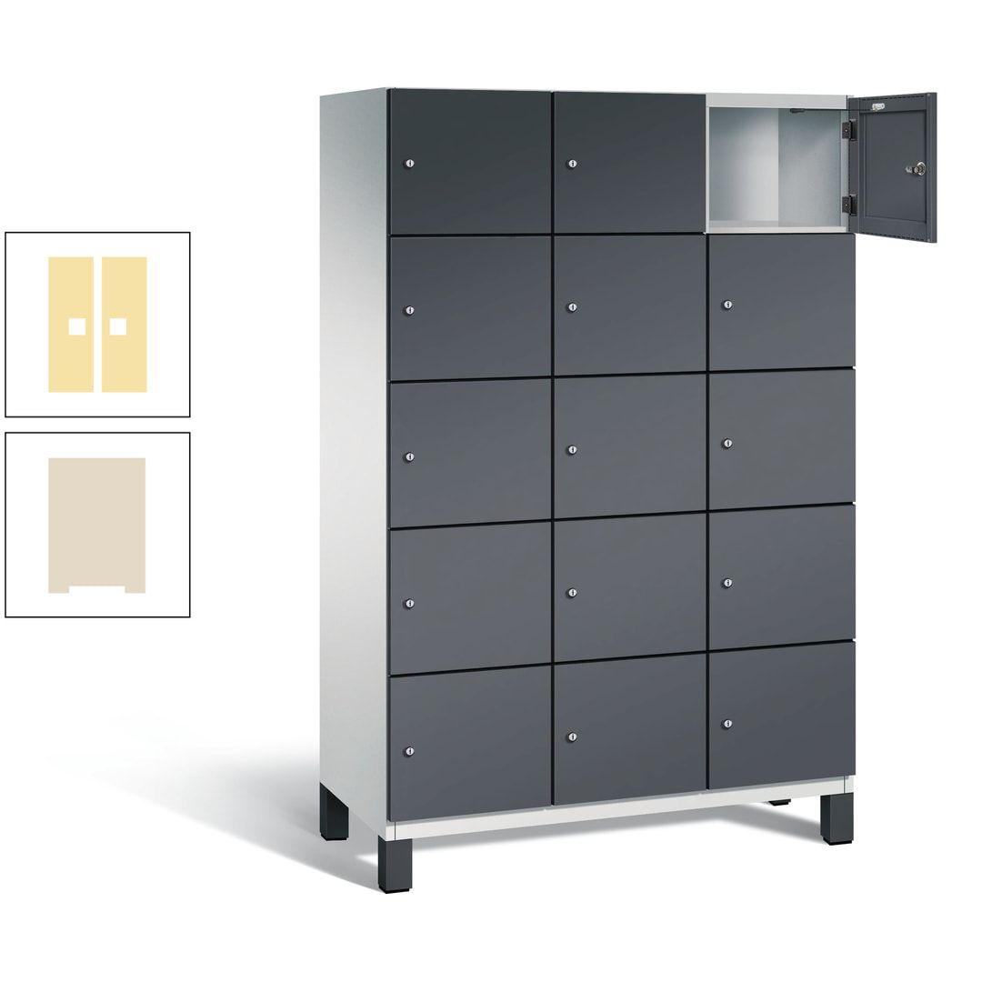 Fächerschrank, Stahlschrank, 15 Fächer, Türöffnungsbegrenzer, Füße, 1.980 x 1.200 x 525 mm (HxBxT), Korpus anthrazitgrau, Front anthrazitgrau