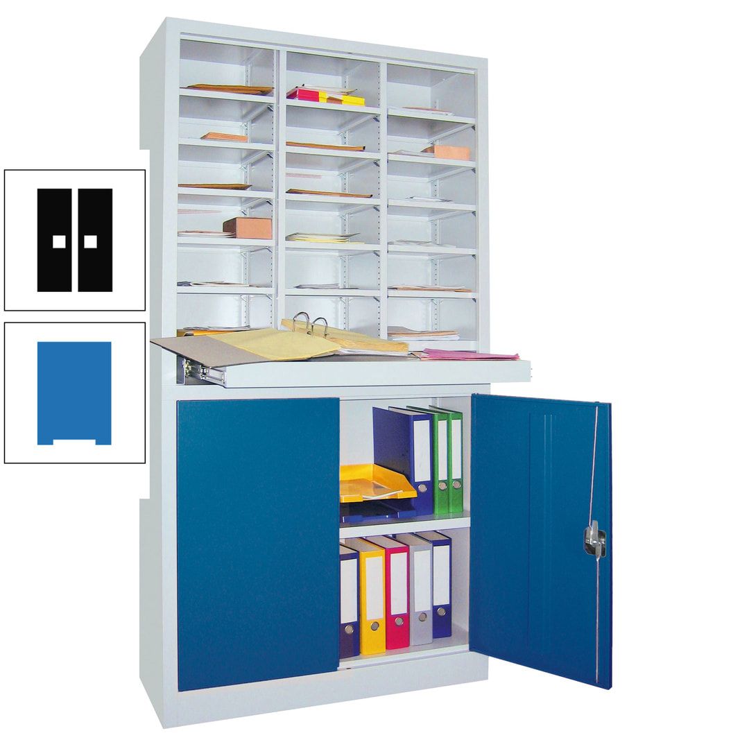 Aktenschrank - Büroschrank mit Sortierstation - 18 Fächer Ordnungsregal - Ausziehboden - 1.950 x 1.000 x 400 mm (HxBxT) - anthrazitgrau