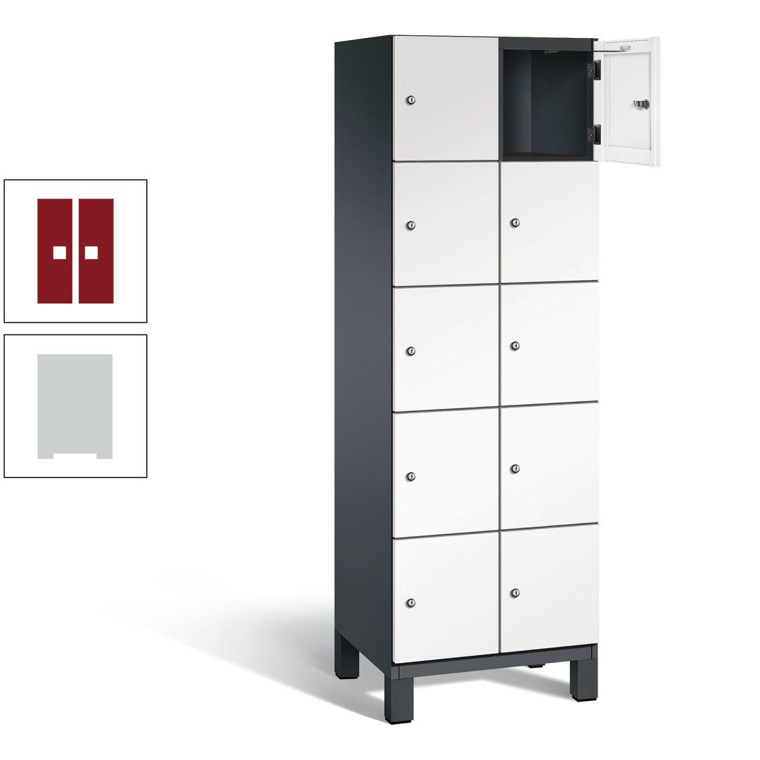 Fächerschrank, Stahlschrank, 10 Fächer, Türöffnungsbegrenzer, Füße, 1.980 x 600 x 525 mm (HxBxT), Korpus anthrazitgrau, Front anthrazitgrau