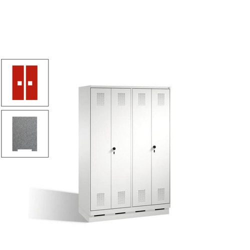 Doppel-Spind, Doppeltüren, Garderobenschrank mit Sockel, 4 Abteile a 300 mm, Korpus anthrazitgrau, Tür anthrazitgrau, 1.800 x 1.200 x 500 mm (HxBxT)