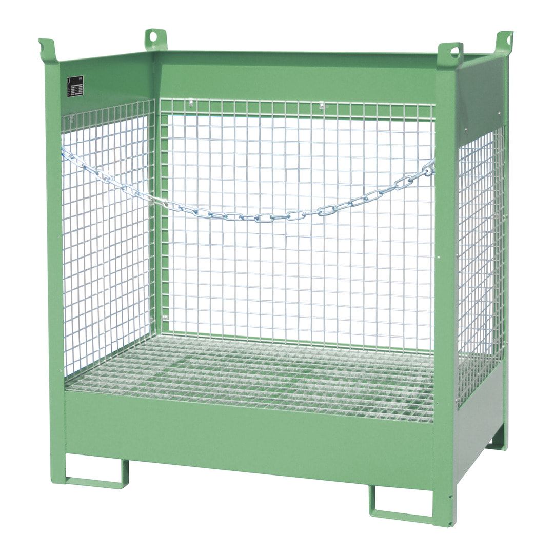 Fass-Stapelpalette - für 2 x 200-l-Fässer - Volumen 210 l - 1.495 x 1.410 x 920 mm (HxBxT) - Drahtgitterwände - feuerrot