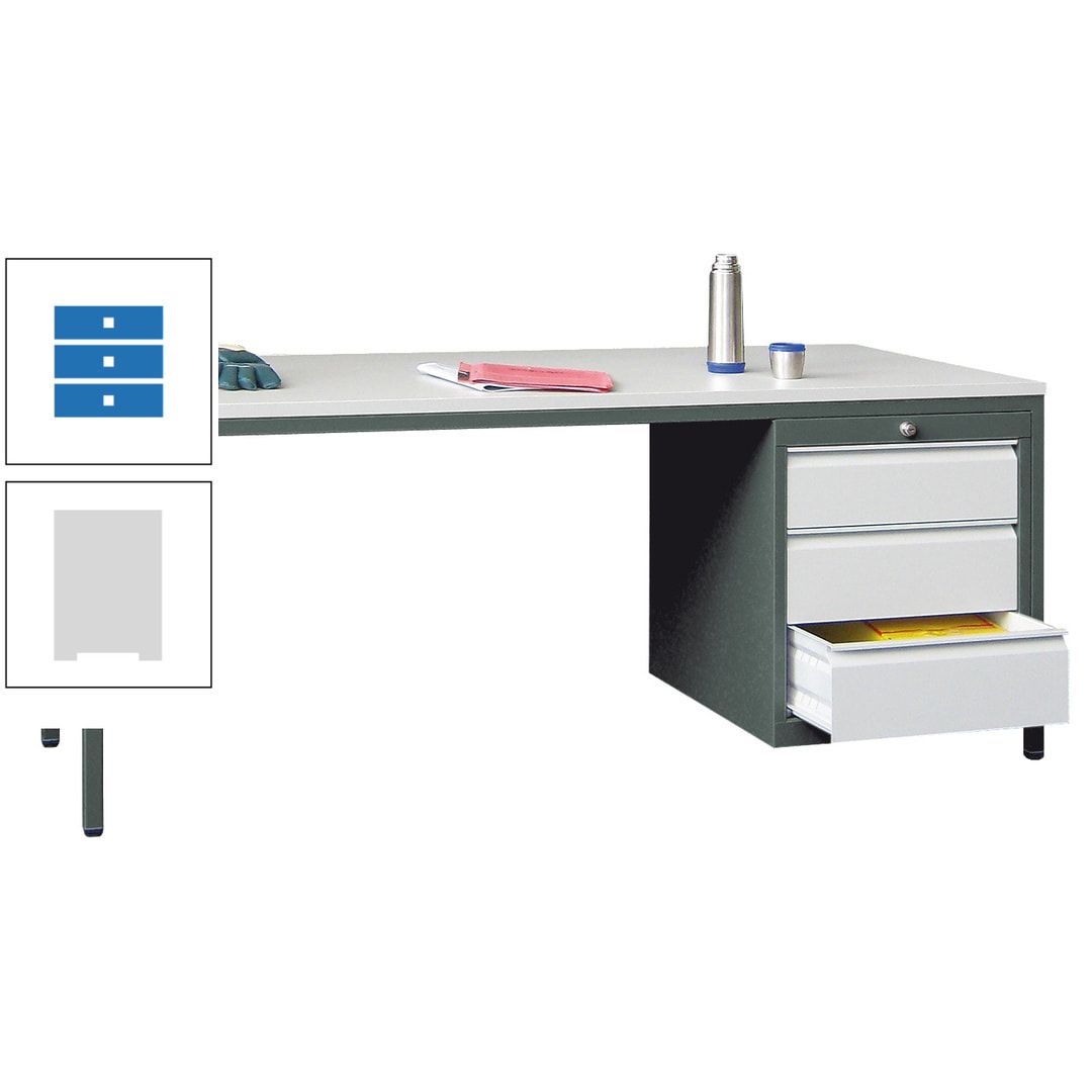 Meisterschreibtisch - 3 Schubladen 150 / 175 mm - 720 x 1.700 x 800 mm (HxBxT) - anthrazitgrau