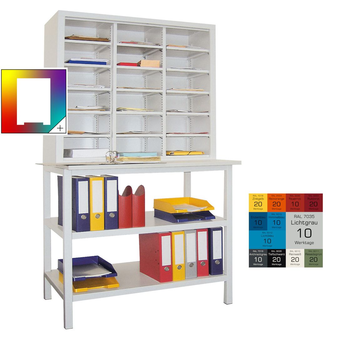 Sortierstation mit Tisch - Dokumentenregal - Ordnungsregal - Fächerregal - 18 Fächer - Postverteiler - 1.950 x 1.000 x 600 mm (HxBxT) - anthrazitgrau