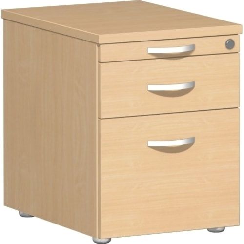 Rollcontainer, 1 Schublade, Hängeregistratur, Utensilienfach, Zentralverschluss, 565 x 438 x 600 mm (HxBxT), Frontfarbe Ahorn, Korpusfarbe Buche