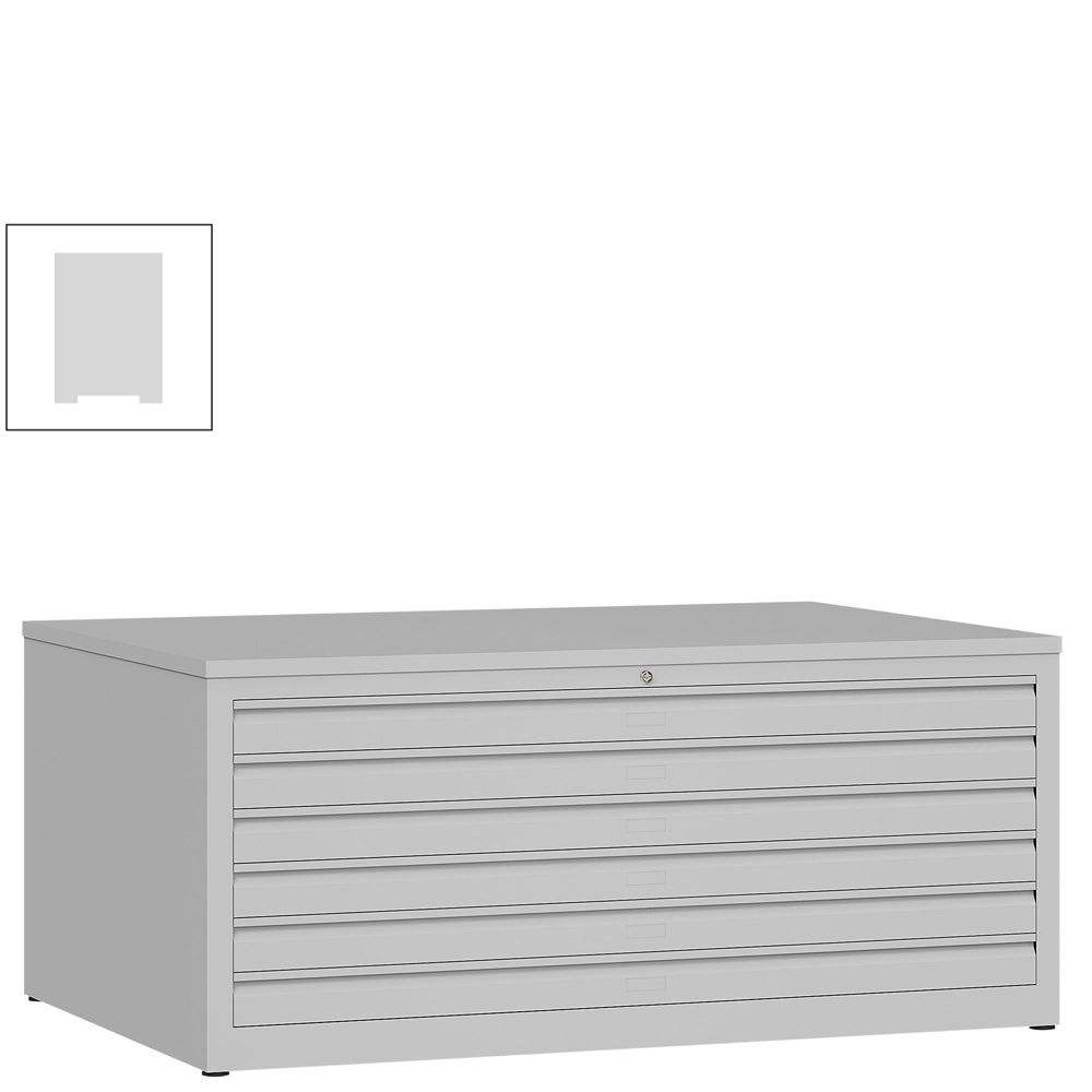 Zeichenschrank, Planschrank, Architektenschrank, Flachablageschrank, bis DIN A0, 6 Schubladen, 605 x 1.405 x 955 mm (HxBxT), Farbe: lichtgrau