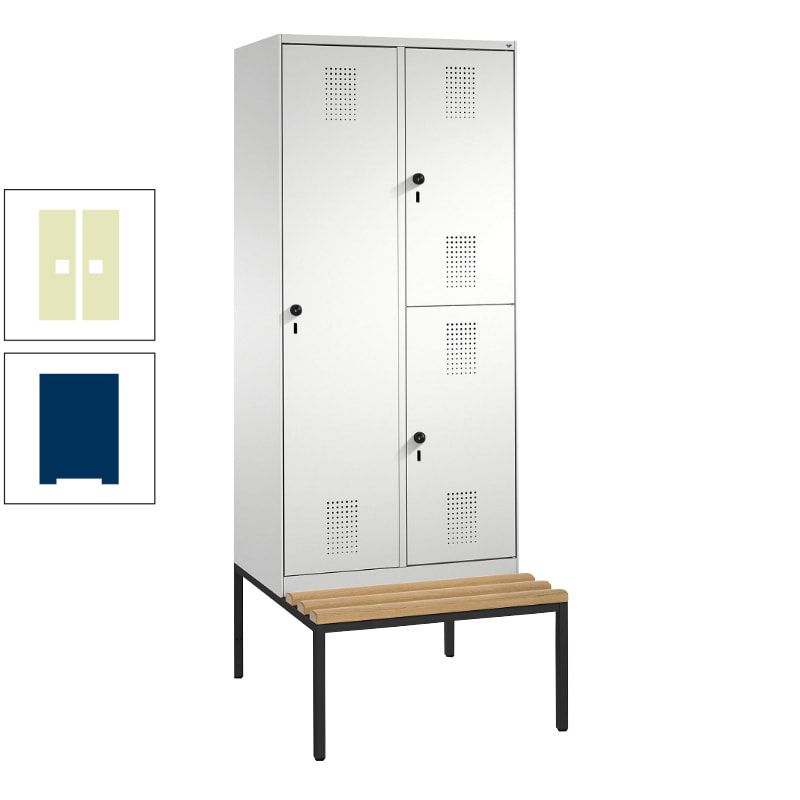 Garderobenschrank, Spind ein- und doppelstöckig Sitzbank, 2 Abteile, 3 Fächer, 2.090 x 800 x 500 mm (HxBxT), Front anthrazitgrau, Korpus anthrazitgrau