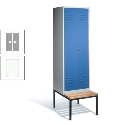 Doppel-Spindschrank, Buche Sitzbank untergebaut, 2 Abteile a 300 mm, Korpus lichtgrau, Tür anthrazitgrau, 2.090 x 610 x 815 mm (HxBxT)
