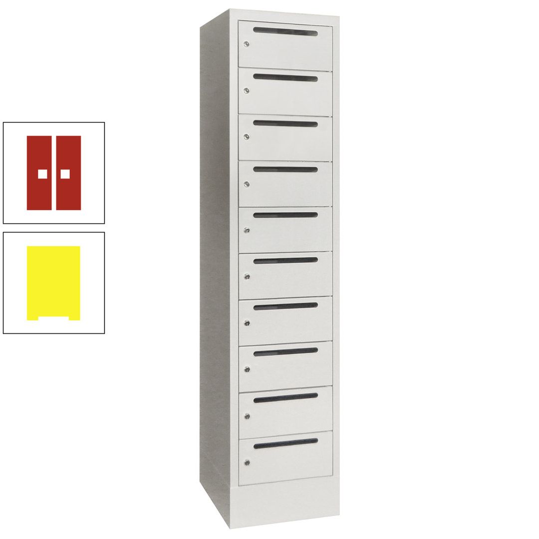 Postverteilerschrank, Schließfachschrank, 1 Abteil a 400 mm, 10 Fächer, 1.850 x 400 x 500 mm (HxBxT), Korpus anthrazitgrau, Front anthrazitgrau