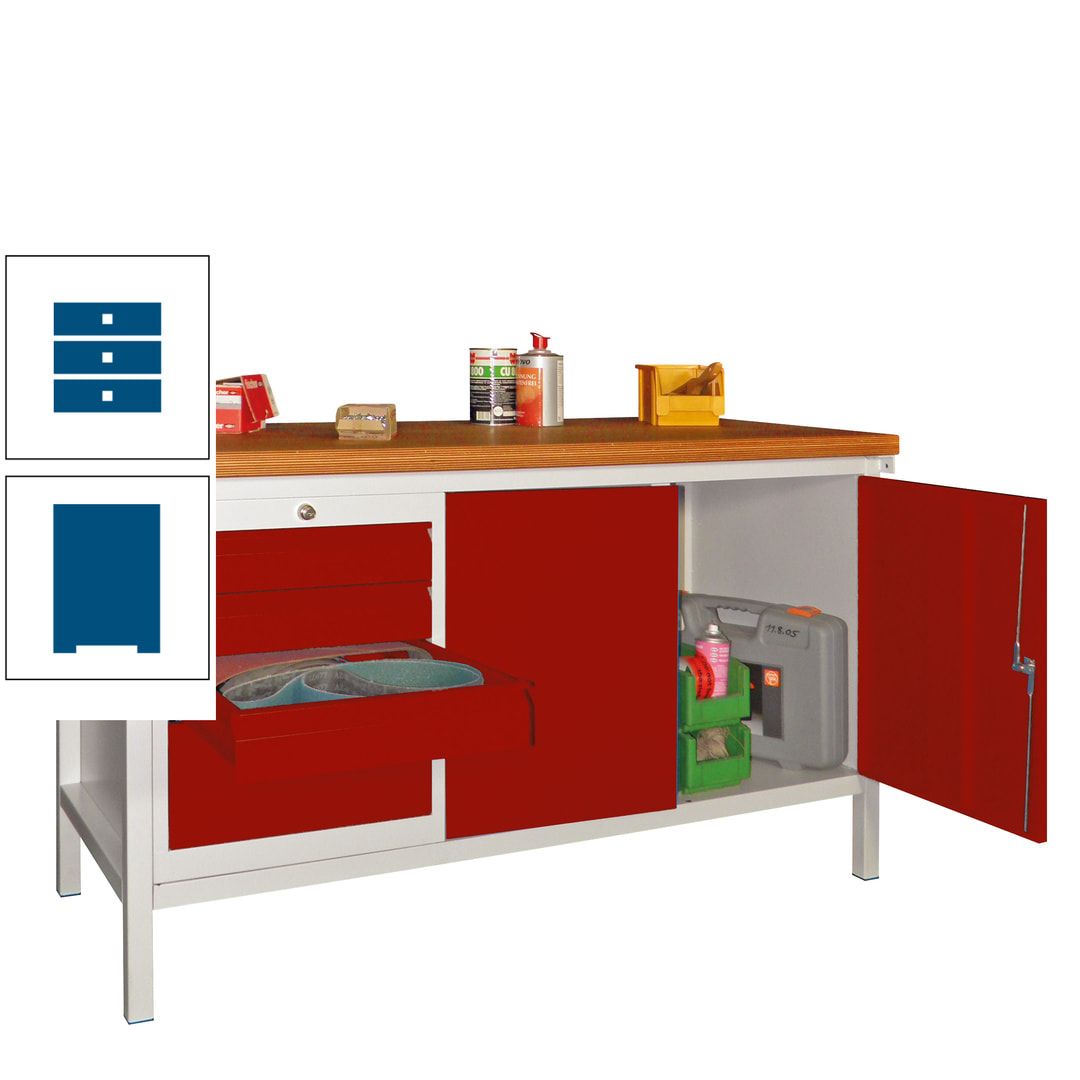 Werkbank mit Schubladenblock und Schrank - Traglast 1.050 kg - 900 x 1.500 x 700 (HxBxT) - anthrazitgrau