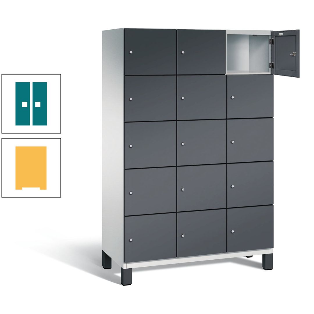 Fächerschrank, Stahlschrank, 15 Fächer, Türöffnungsbegrenzer, Füße, 1.980 x 1.200 x 525 mm (HxBxT), Korpus anthrazitgrau, Front anthrazitgrau