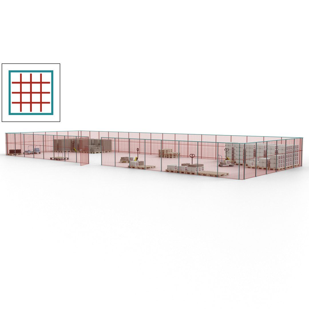 Maschinen Schutzgitter - Hallentrennwand - Sicherheitszaun - Tür - 69 m - 2.200 x 19.900 x 15.400 mm (HxBxT) - enzianblau