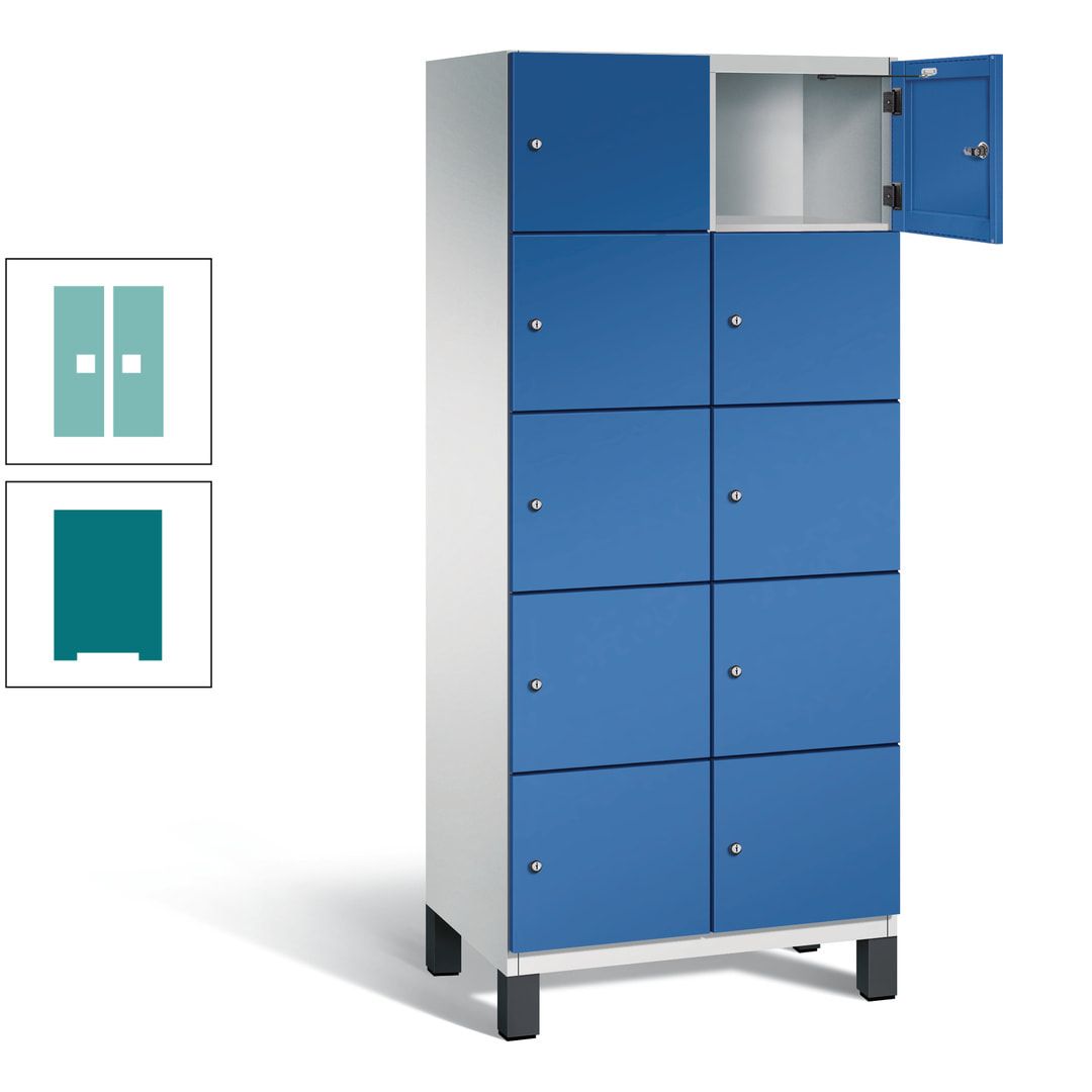 Fächerschrank, Stahlschrank, 10 Fächer, Türöffnungsbegrenzer, Füße, 1.980 x 800 x 525 mm (HxBxT), Korpus anthrazitgrau, Front anthrazitgrau