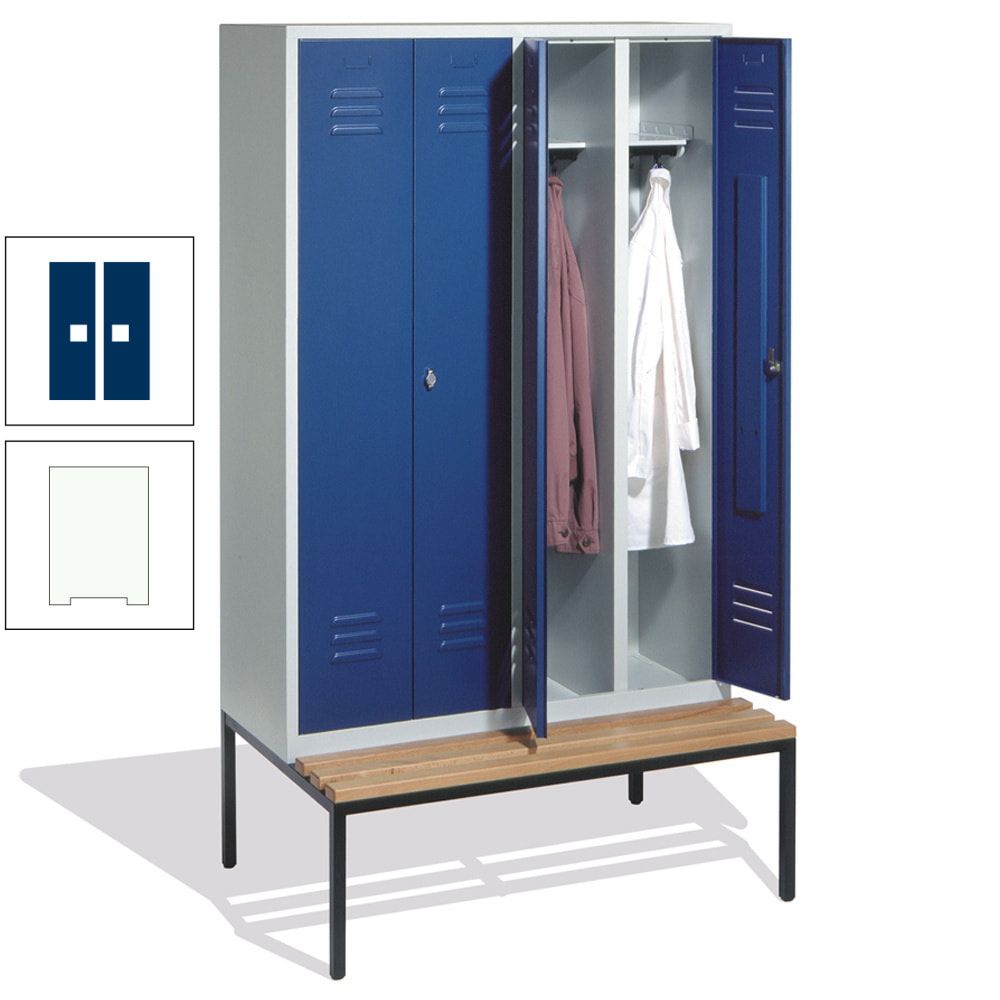 Doppel-Spindschrank, Buche Sitzbank untergebaut, 4 Abteile a 300 mm, Korpus lichtgrau, Tür anthrazitgrau, 2.090 x 1.190 x 815 mm (HxBxT)