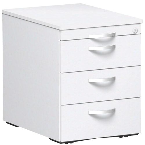 Rollcontainer, 3 Metallschubladen, Utensilienfach, Zentralverriegelung, 565 x 438 x 600 mm (HxBxT), Frontfarbe Ahorn, Korpusfarbe