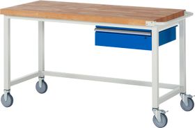 Mobile Werkbank mit 1 Schublade - 150:1 - 880 x 1.500 x 700 mm (HxBxT) - Traglast 450 kg - Buche - Farbe wählbar